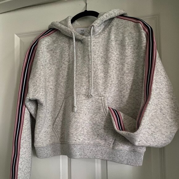 Tna Cozy Fleece Pullover Boyfriend Cropped Hoodie Striped Accents Sleeves Sz XS - Picture 3 of 8